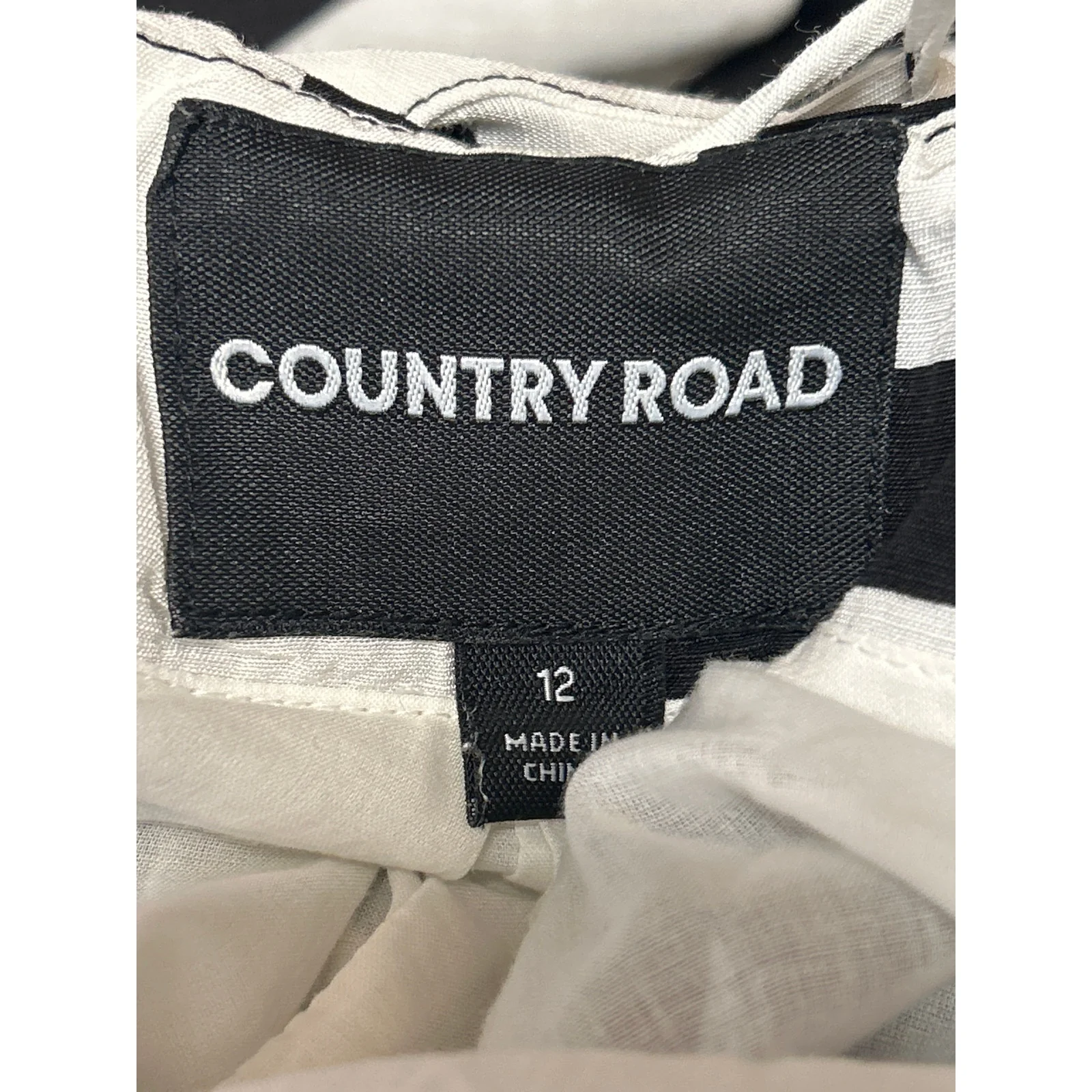 Country Road Black White Linen Abstract Short Sleeve Mini Shift Dress Size 12 - Image 5