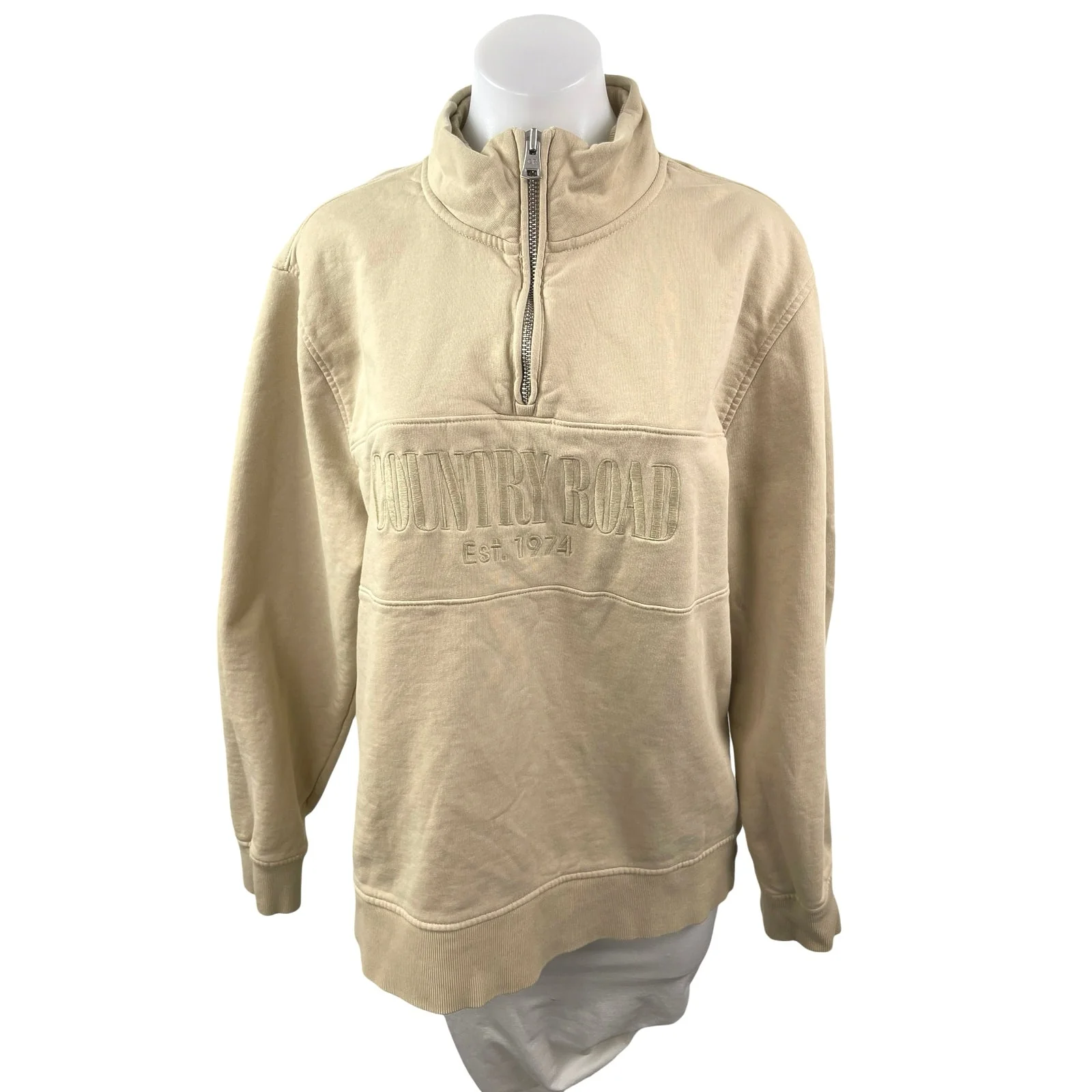 Country Road Women's Beige Stand Collar Long Sleeve Sweater Sweatshirt Top Sz XL