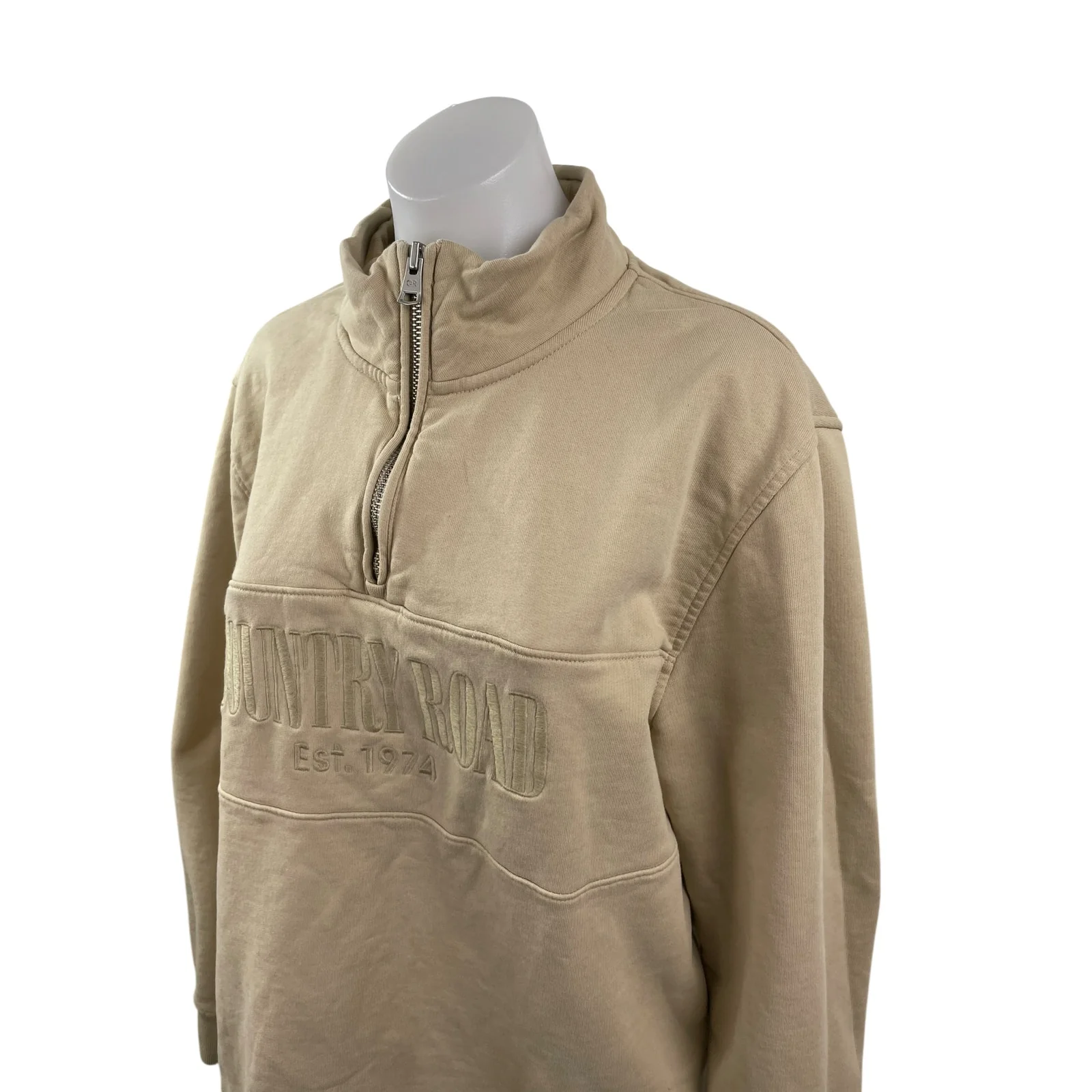 Country Road Women's Beige Stand Collar Long Sleeve Sweater Sweatshirt Top Sz XL - Image 3