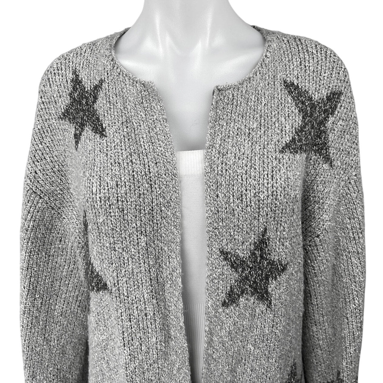 Cupcakes and Cashmere Gray Stars Open Mid Length Cardigan Sweater Top Size M - Image 3