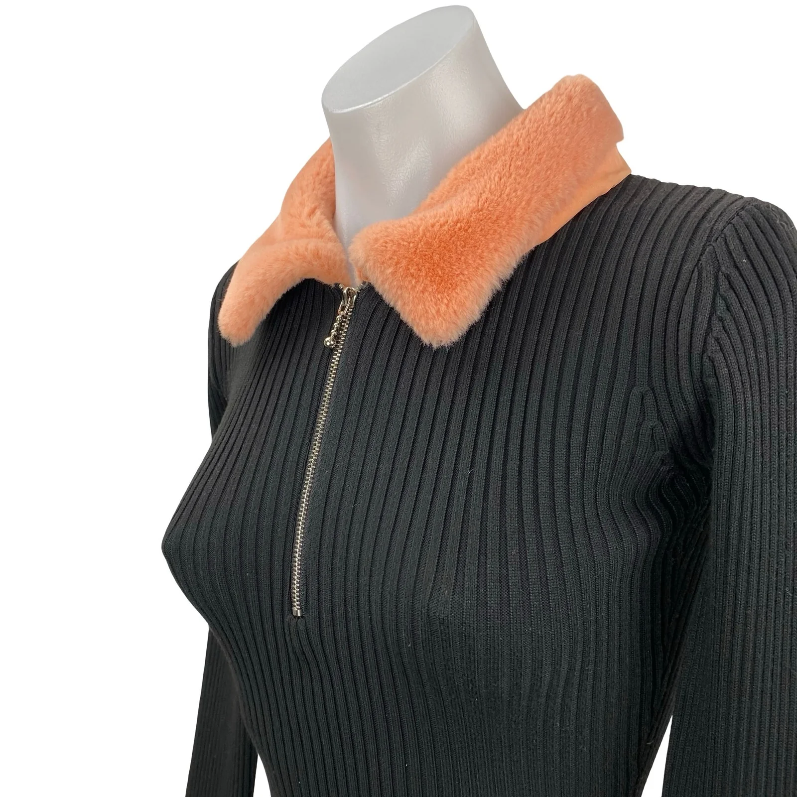 Daisy Street Black Coral Fleece Ribbed Knit Long Sleeve Mini Bodycon Dress Sz S - Image 3