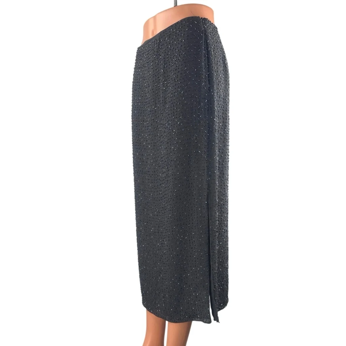 Dana Buchman Black Beaded Embellished High Waist Slit Straight Midi Skirt Size 6 - Image 3