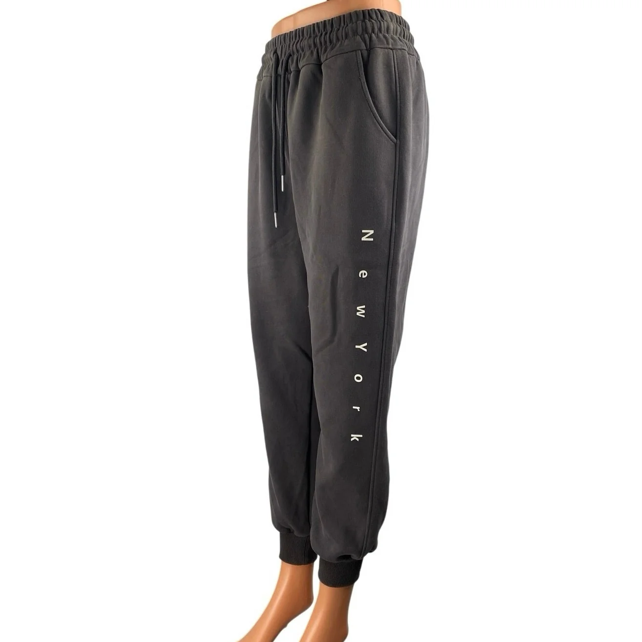 Dear Xiuer Women's Gray New York Drawstring Tapered Athletic Sweat Pants Size L - Image 3