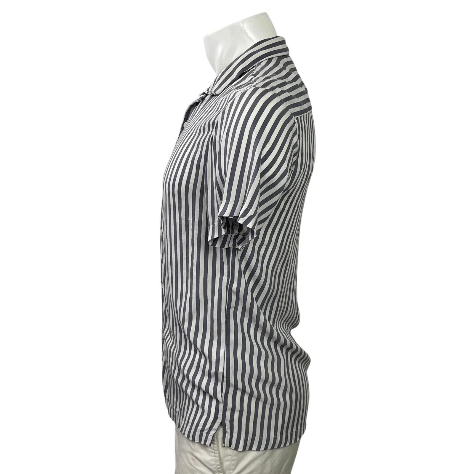 Denim & Flower Ricky Singh Men's Gray Striped Short Sleeve Button Down Shirt S - Image 2