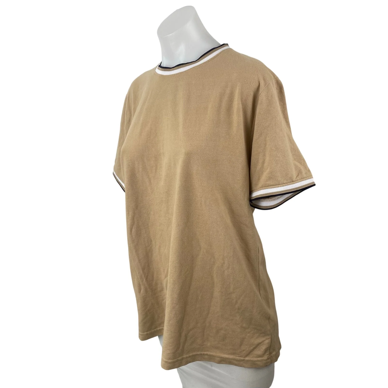 Denim & Flower Womens Beige Crew Neck Short Sleeve Tee Ringer T-Shirt Top Size L - Image 3