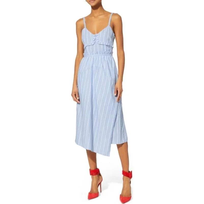 Derek Lam 10 Crosby Blue White Striped Sleeveless Ruffle Midi Sheath Dress 2 - Image 3