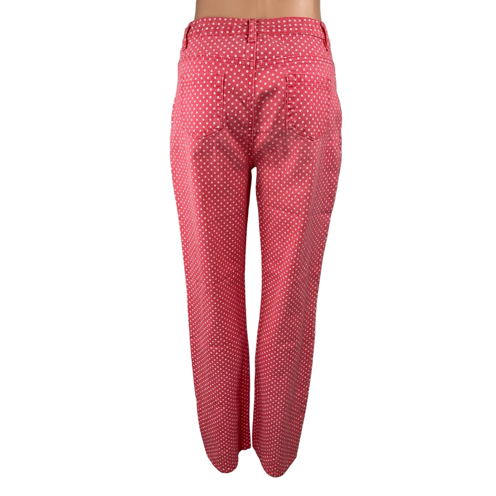 Diane Gilman Women's Pink POlka Dot High Waist Straight Denim Jeans Pants Sz 4T - Image 2