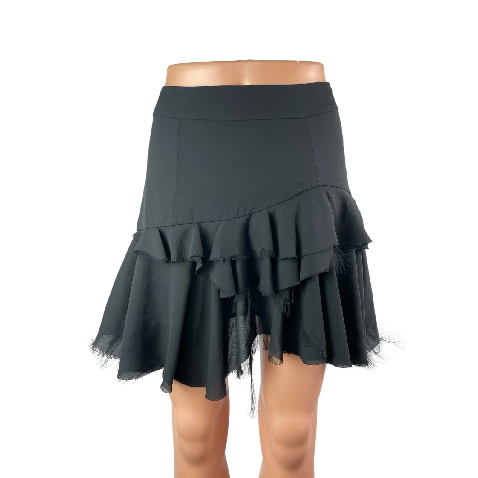 Diesel Women's Black High Waisted Ruffle Tiered Zip Fringe A Line Mini Skirt 26