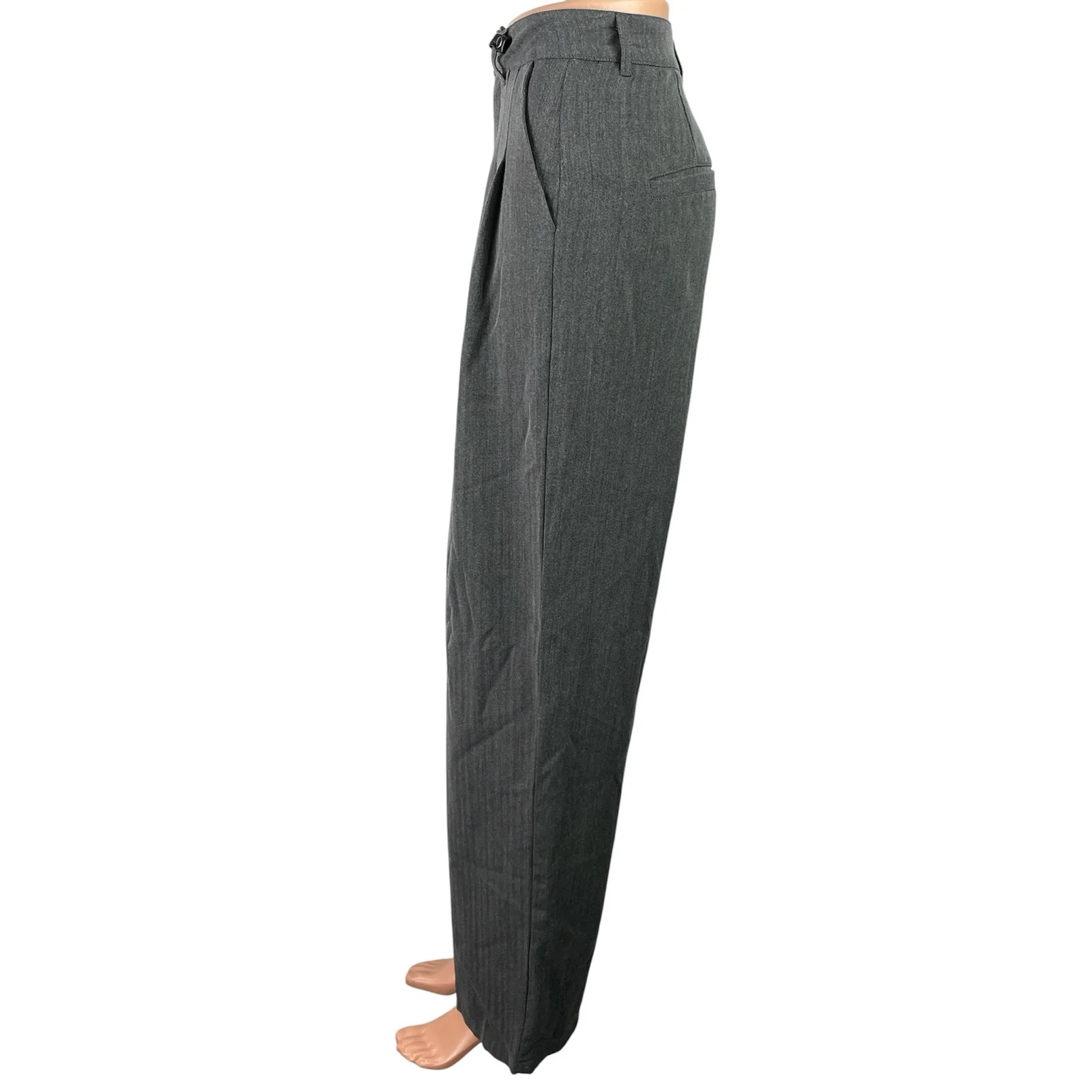 Disturbia Gray Herrongbone Pleated High Waist Wide Leg Trousers Dress Pants Sz 2 - Image 2
