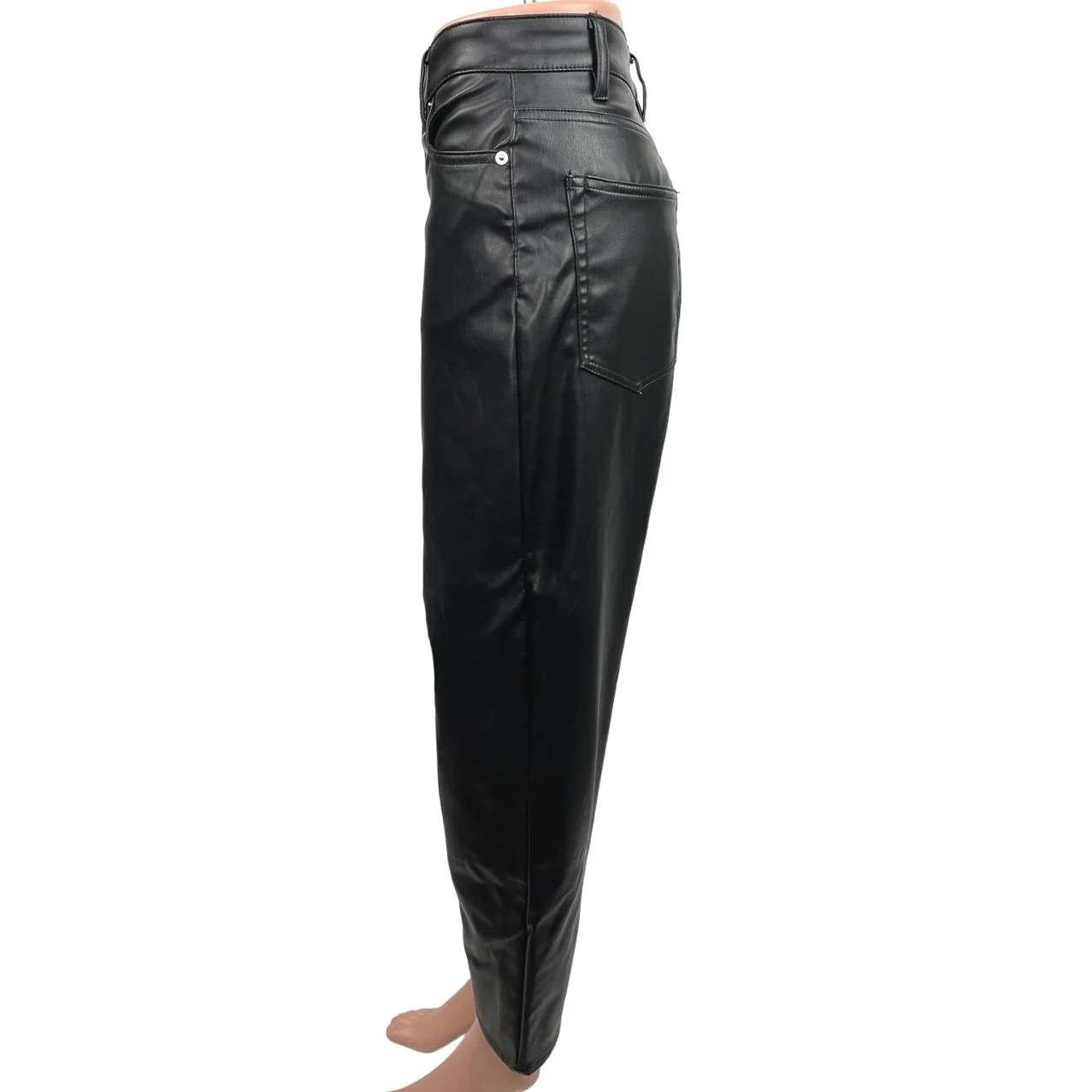 Divided By H&M Black High Rise Cropped Wide Leg Coated Pants Size 4 - Image 2