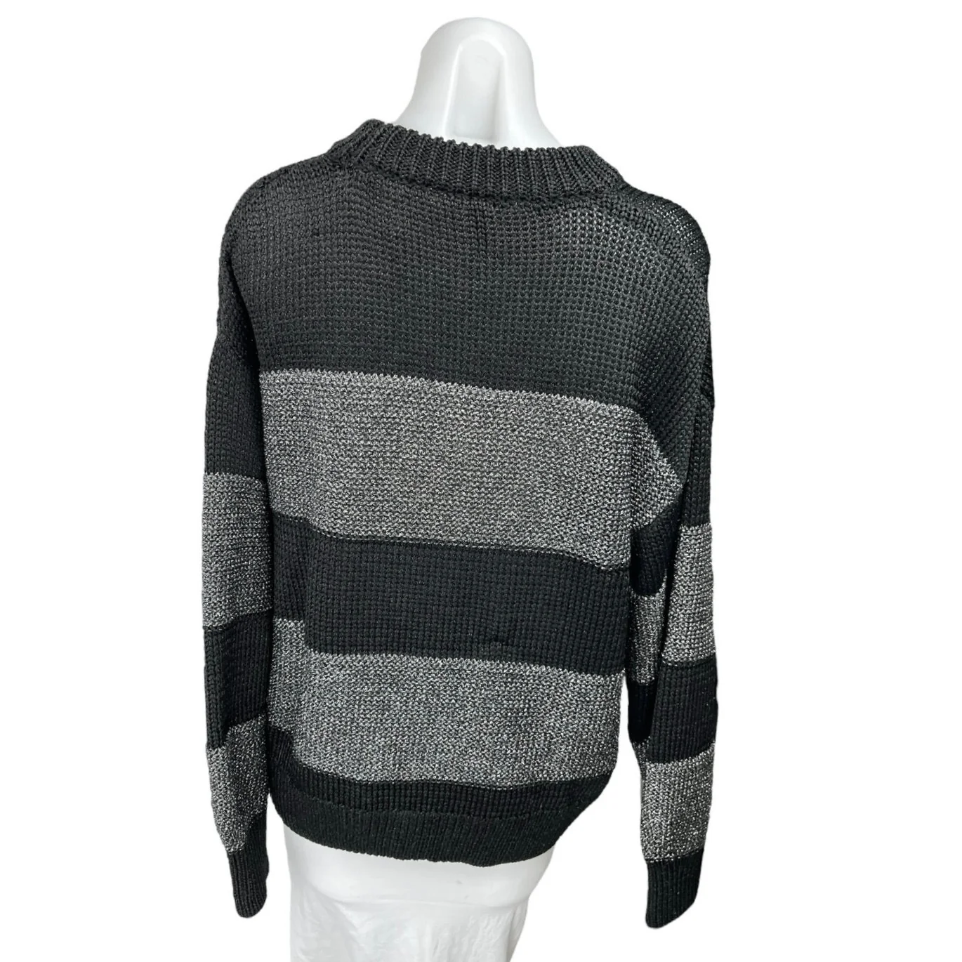 Divided by H&M Black Silver Metallic Striped Colorblock Pullover Sweater Top M - Image 2