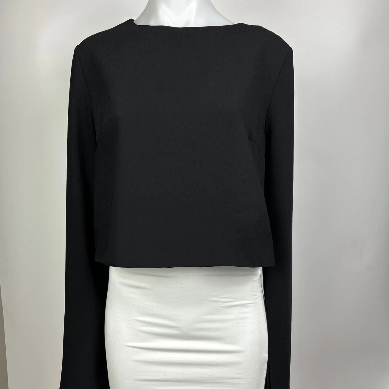 Do+Be Womens Black Formal Cape Slit Long Sleeve Crew Neck Zipper Crop Top Size L - Image 4