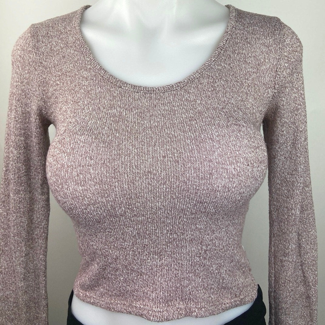 Don't Ask Why Purple Knitted Crewneck Long Sleeve Pullover Crop Sweater One Size - Image 4