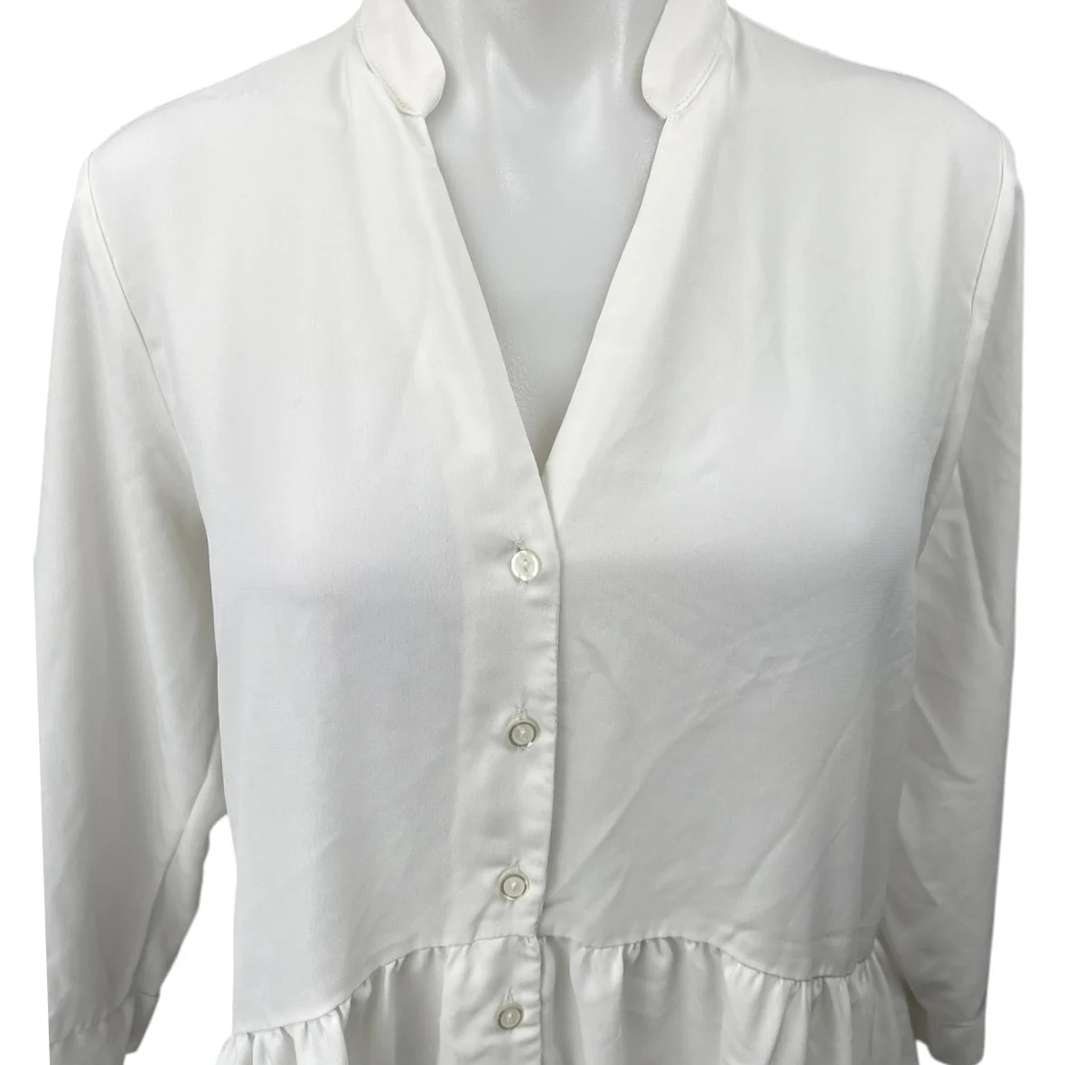 Dorothy Perkins White V-Neck Button Down Peplum Top Tunic Shirt Blouse Size 8 - Image 3