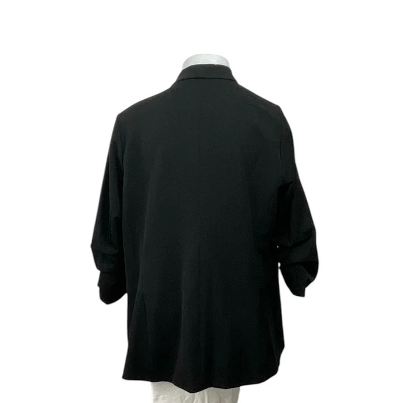DR2 Womens Black Ruched 3/4 Sleeve Notched Collar Cardigan Blazer Coat Jacket 2X - Image 3