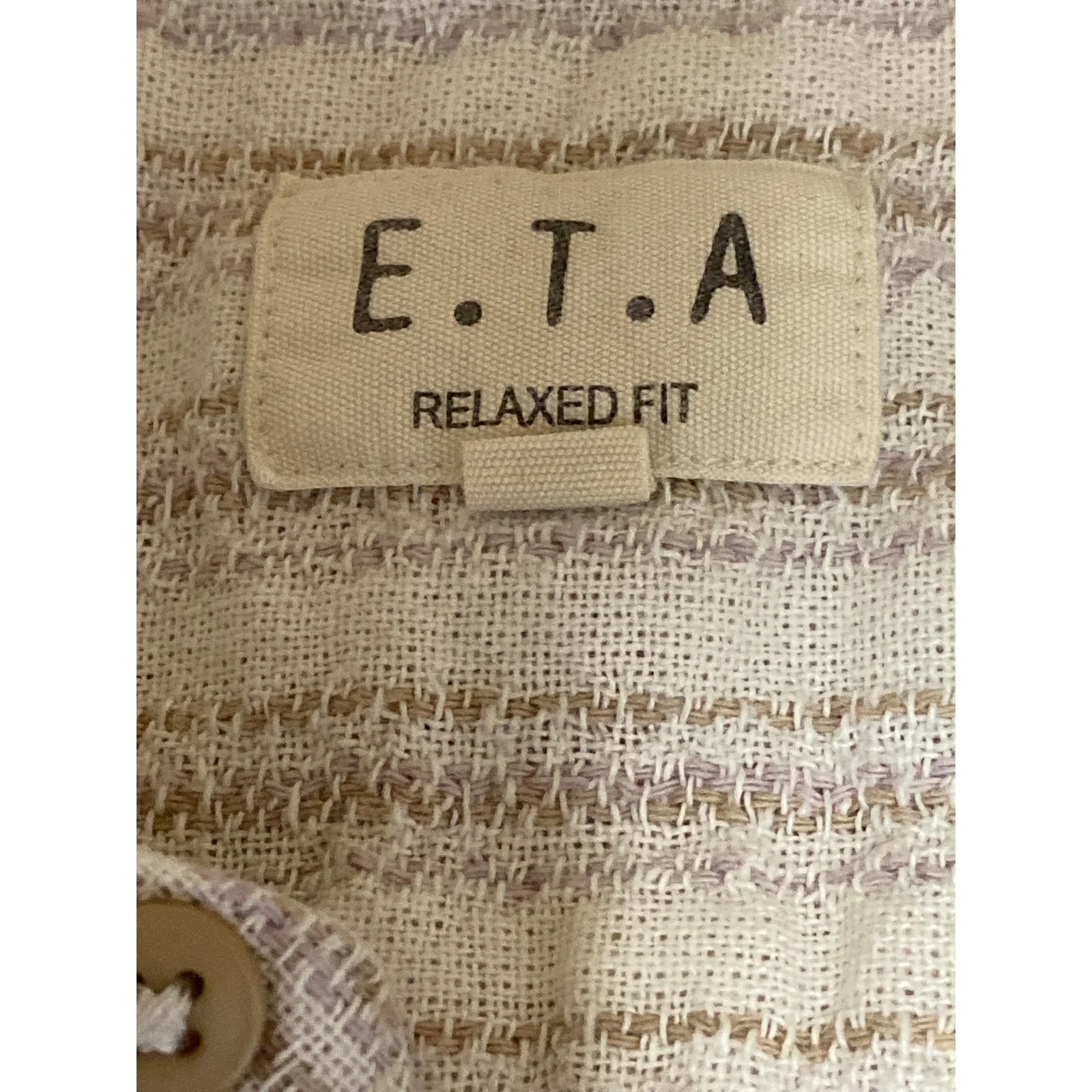 E.T.A Men's Beige Striped Relaxed Fit Short Sleeve Button Down Shirt Top Size M - Image 5