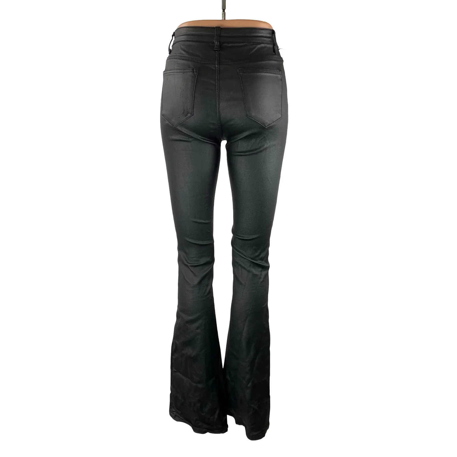 Edikted Women's Black Faux Vegan Leather High Rise Skinny Flare Trousers Pants S - Image 4