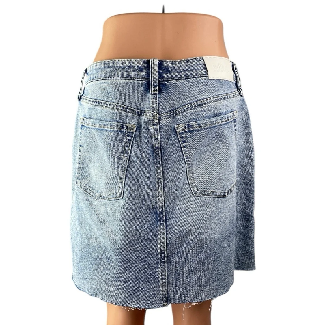 Edited by Remi Bader Women's Blue High Waisted Frayed Hem Mini Pencil Skirt Sz 6 - Image 2