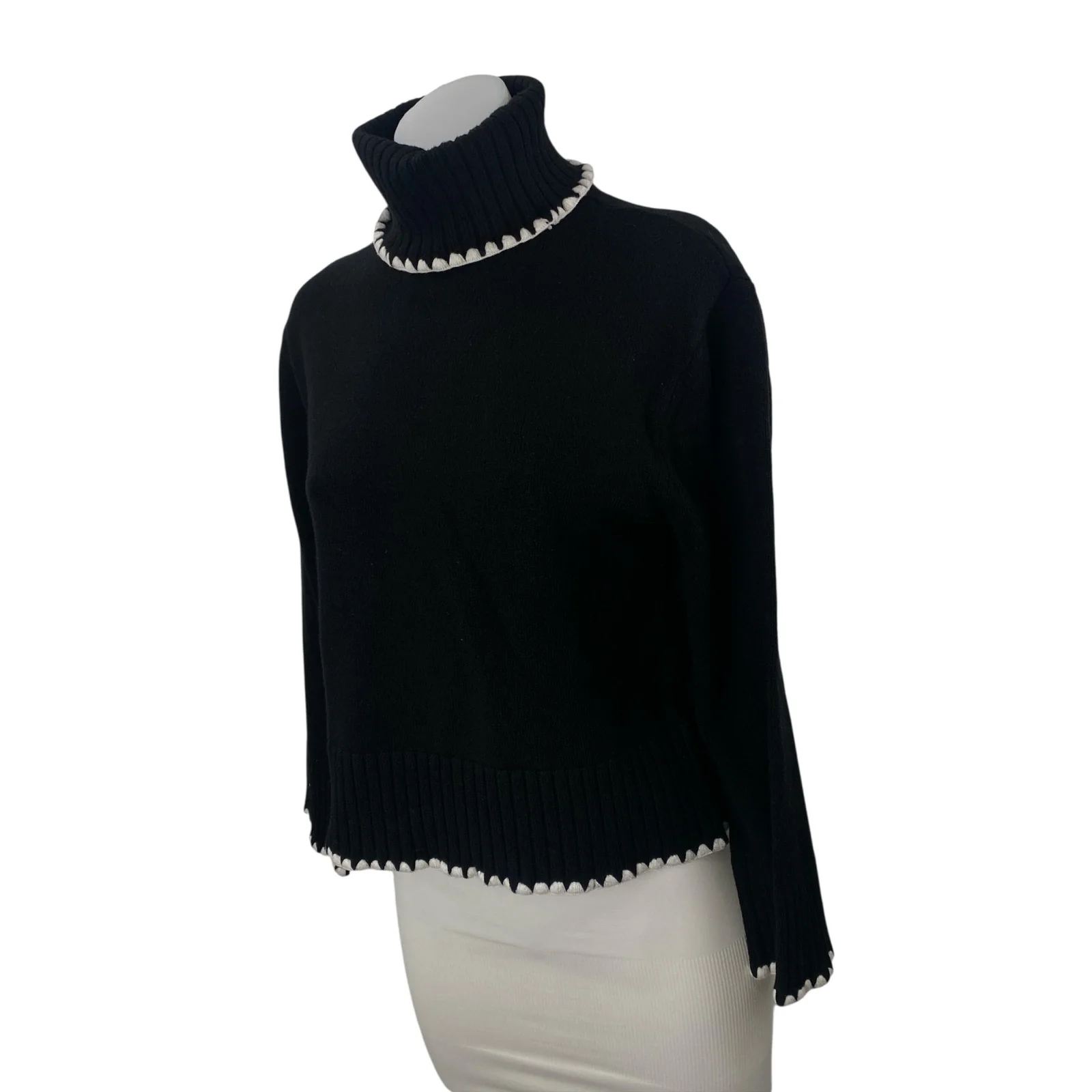Ellen Tracy Women's Black Ribbed Trim Turtleneck Long Sleeve Sweater Top Size XS - Image 3