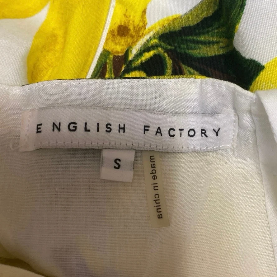 English Factory White Yellow Lemon Short Puff Sleeve Fit & Flare Mini Dress S - Image 4