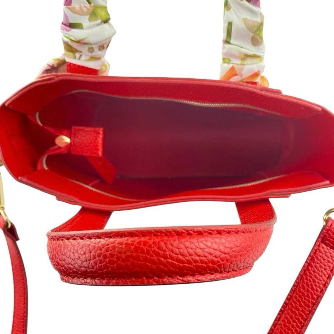 Estee Lauder Women's Red Floral Faux Pebbled Leather Handbag Crossbody Purse Bag - Image 4