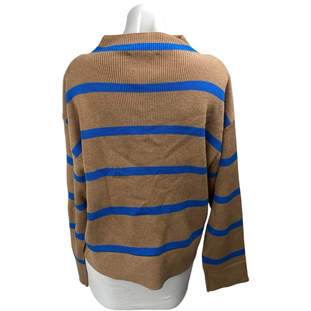 Everlane The Laceup Smock Tan Blue Striped Knit Long Sleeve Sweater Top Size L - Image 2