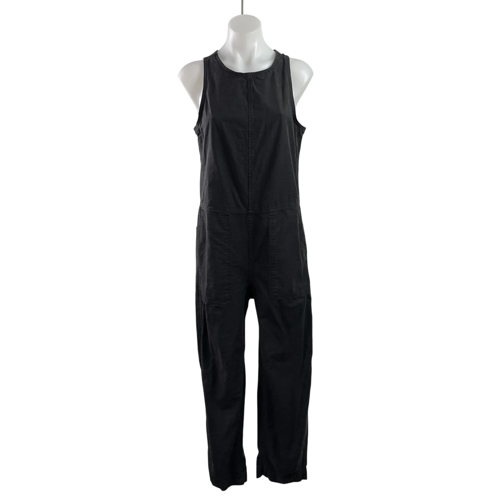 Everlane Women's Black Denim Sleeveless Back Zip Straight Leg Romper Jumpsuit 4