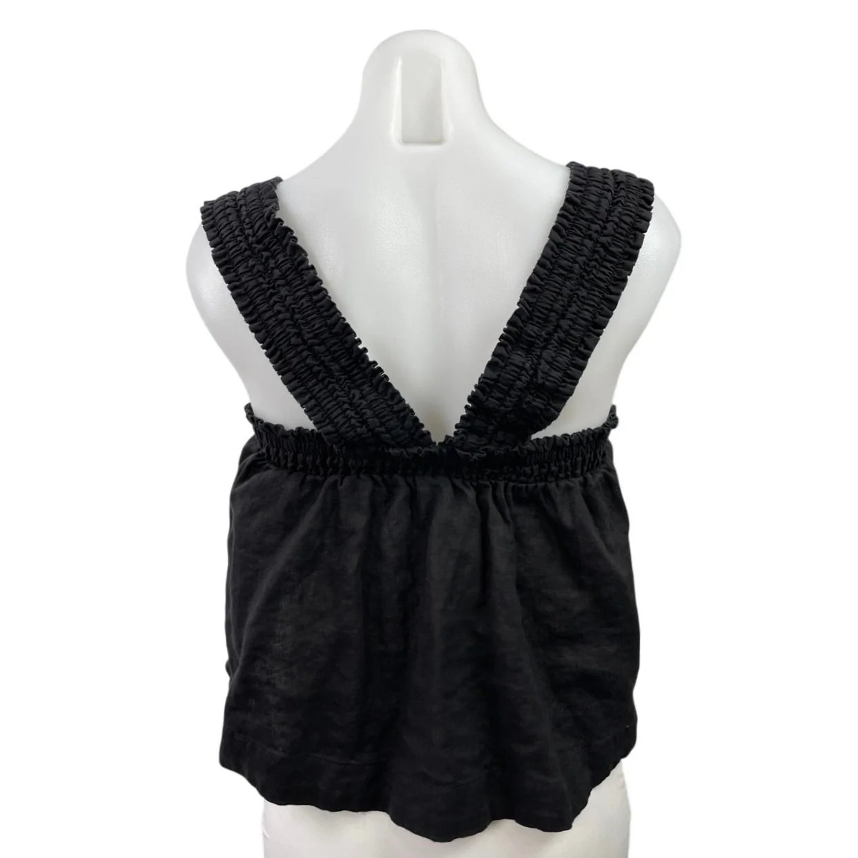 Everlane Women's Black Smocked Square Neck Boxy Sleeveless Tank Crop Top Size M - Image 3