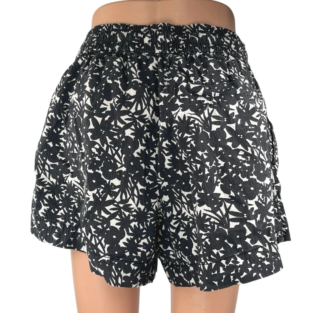 Everlane Women's Black White Floral High Waisted Casual Mini Shorts Size M - Image 3