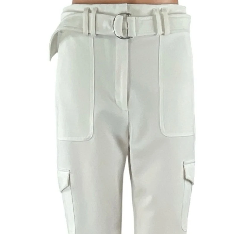 Express Ankle Super High Rise White Belted Tapered Ankle Trousers Pants Size 4 - Image 4