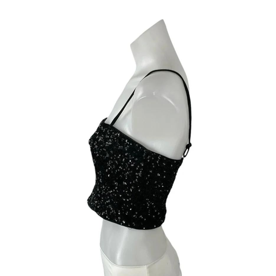 Express Black Sequin Sparkly Square Neck Sleeveless Cami Tank Crop Top Size S - Image 2