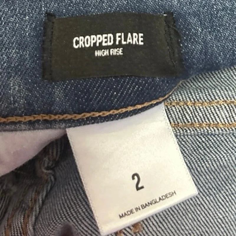 Express Blue High Waist Frayed Hem Cropped Flare Bootcut Denim Jeans Pants Sz 2 - Image 5