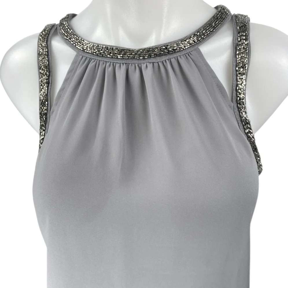 Express Gray Beaded Jeweled Rhinestone Sleeveless Cami Blouse Tank Top Size S - Image 3