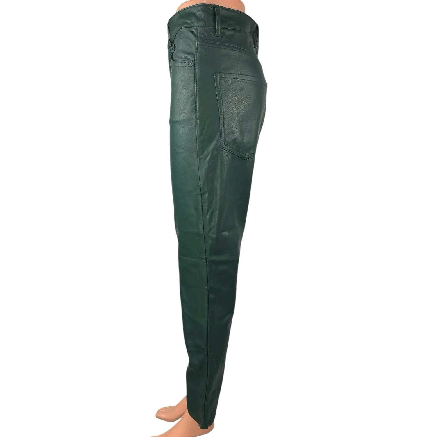 Express Women's Blue Green Faux Vegan Leather Slim High Rise Flared Pants Size 4 - Image 2