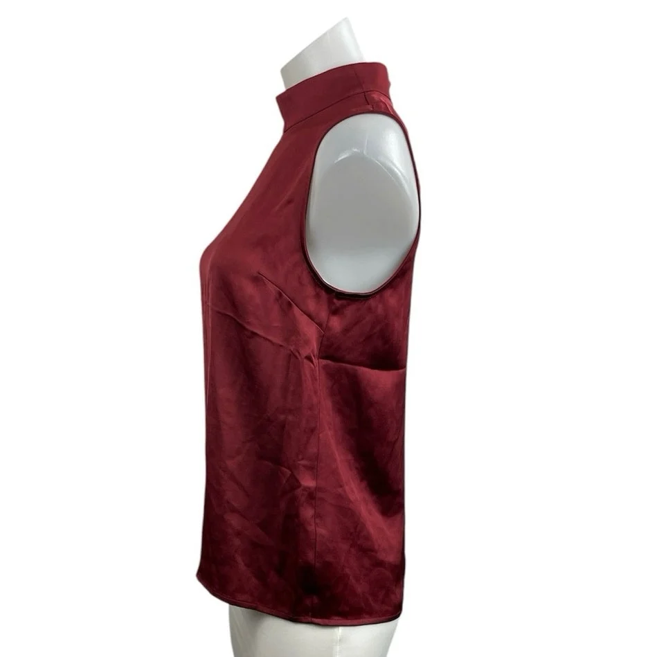 Express Women's Red Satin Mock Neck Sleeveless Corporate Work Tank Blouse Top XS - Image 2