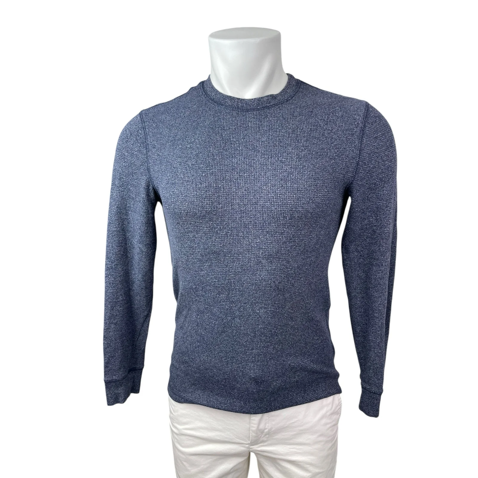 Faded Glory Men's Blue Thermal Waffle Knit Long Sleeve Sweatshirt Sweater Top S