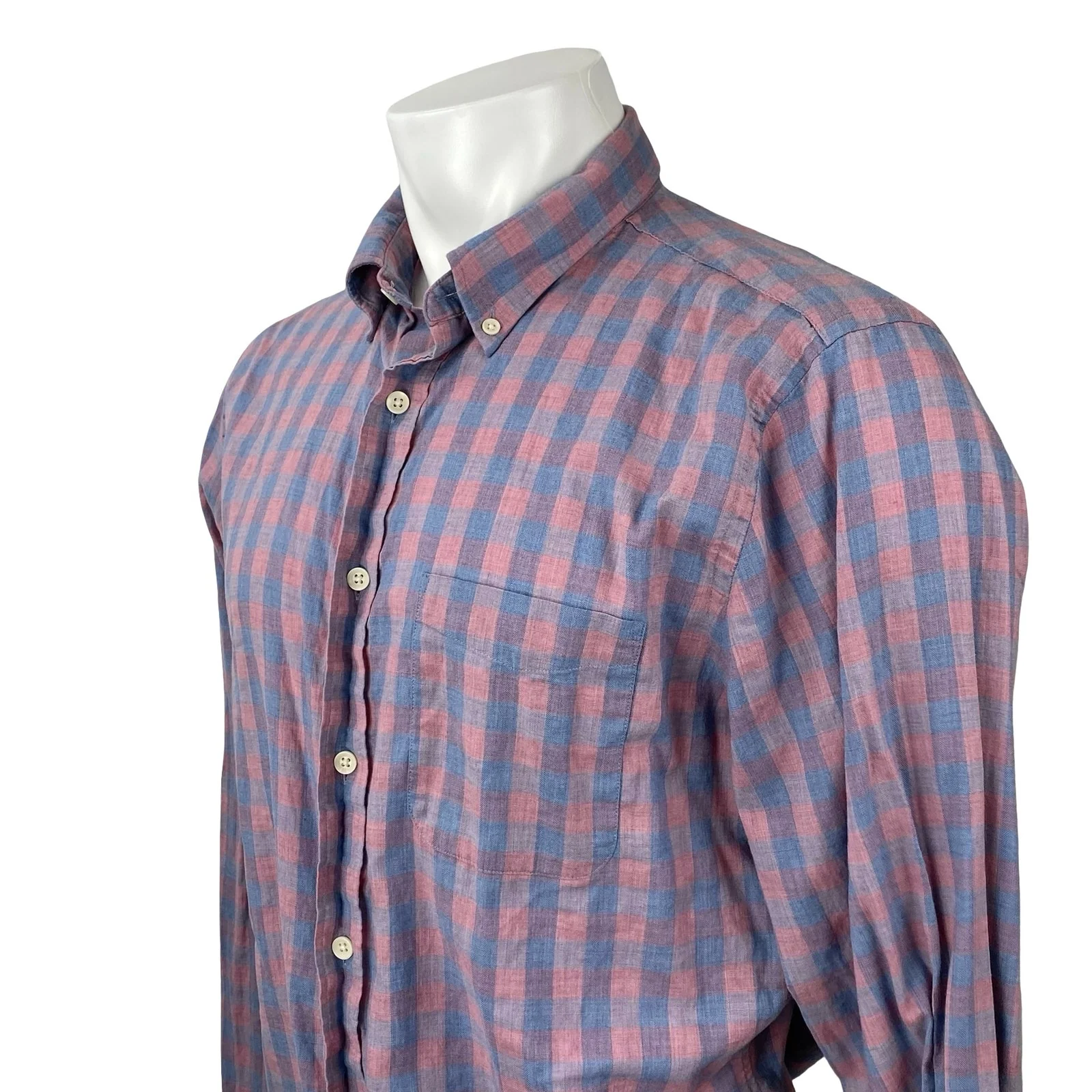 Faherty Men's Purple Plaid Gingham Check Long Sleeve Button Down Shirt Top L - Image 3