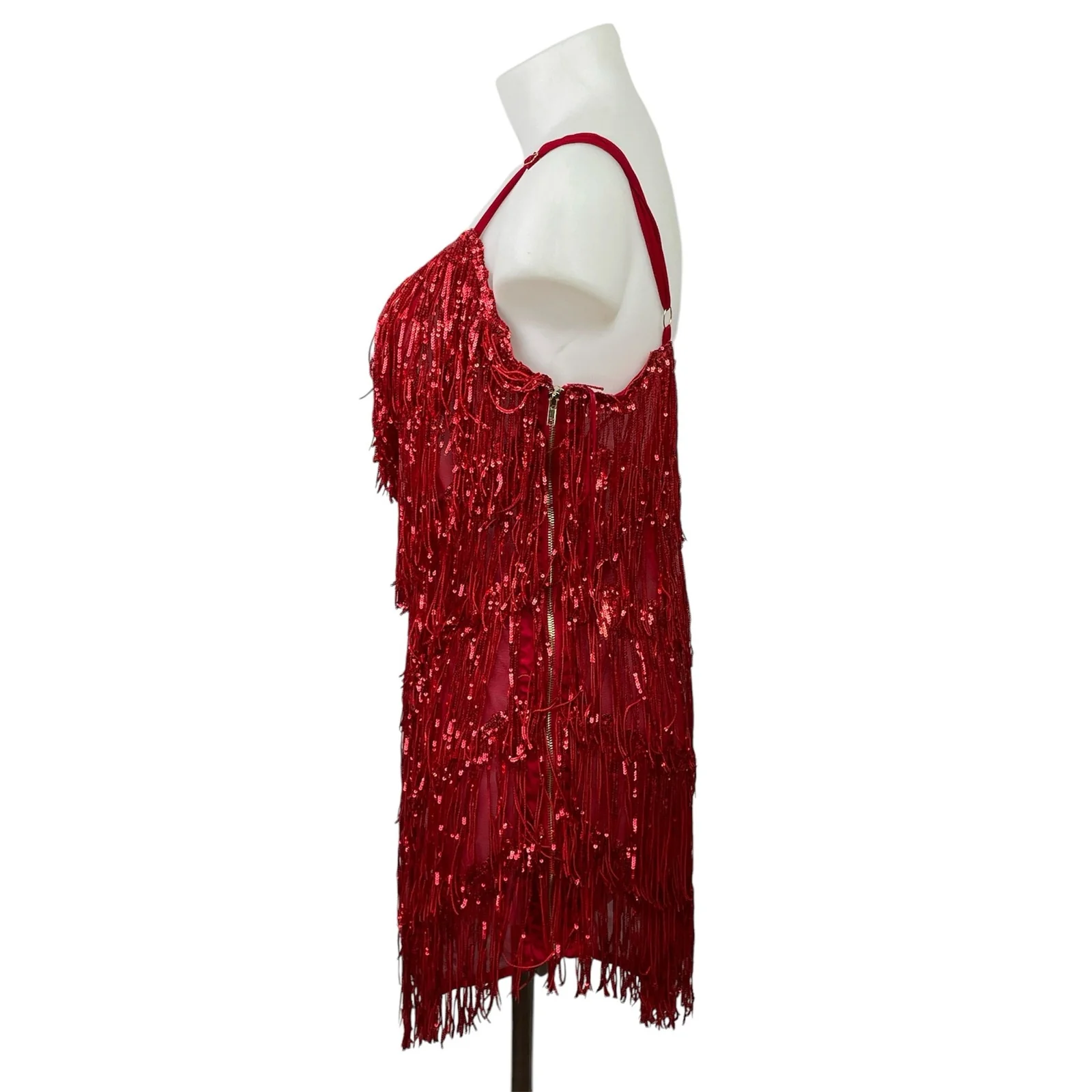 Fashion Nova After Party Red Sleeveless Cami Camisole Sequin Mini Dress Size 2X - Image 2