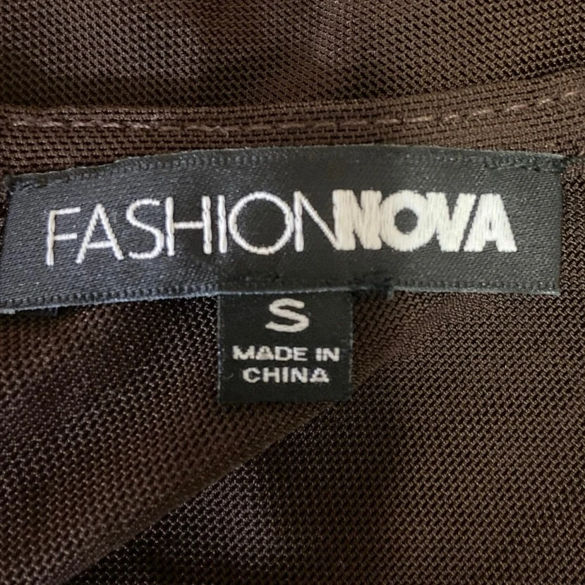 Fashion Nova Brown Mesh Long Sleeve Cutout Party Corset Blouse Top Size S - Image 3