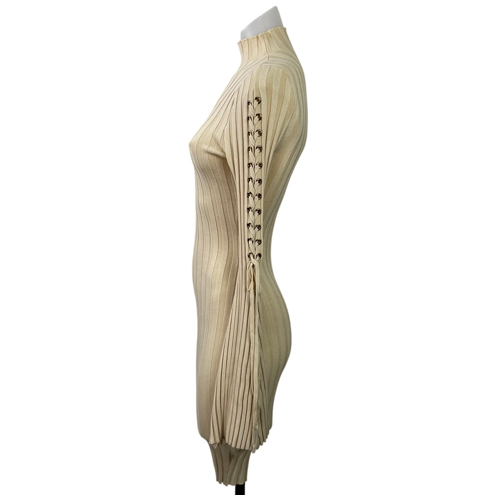 Fashion Nova Cream Beige Ribbed Knit Turtleneck Long Sleeve Sweater Dress Size S - Image 2