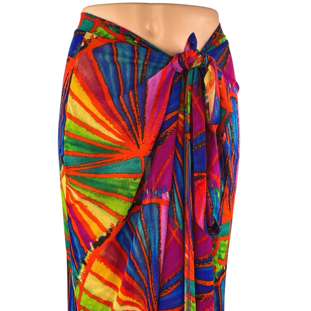 Fashion Nova Multicolor Abstract High Waist Beach Cover Up Maxi Wrap Skirt 2XL - Image 4