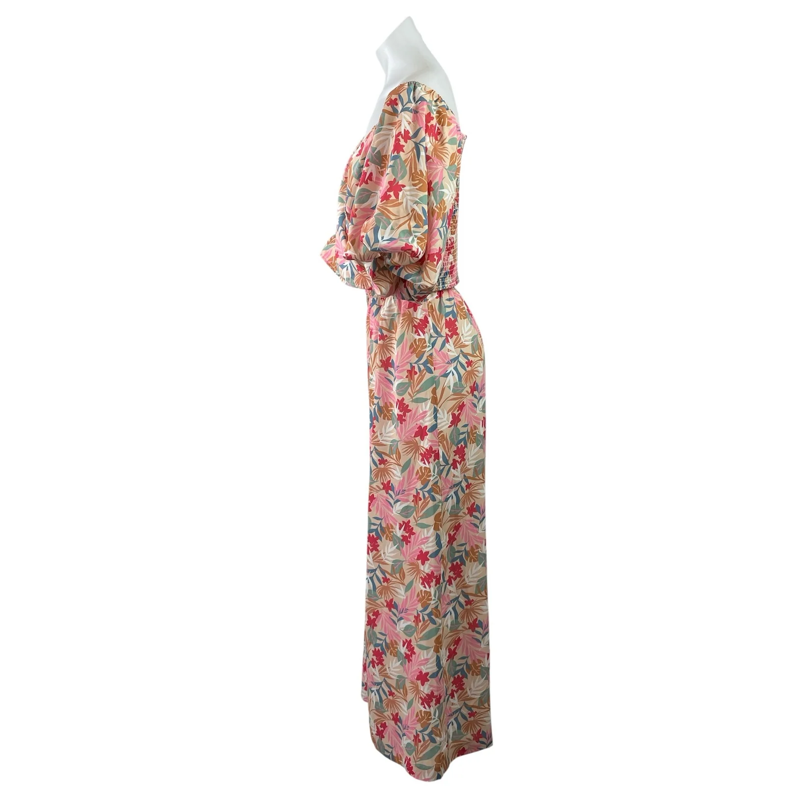 Fashion Nova Pink Floral Puff Sleeve Faux Wrap Wide Leg Blouse & Pants Set Sz 1X - Image 2