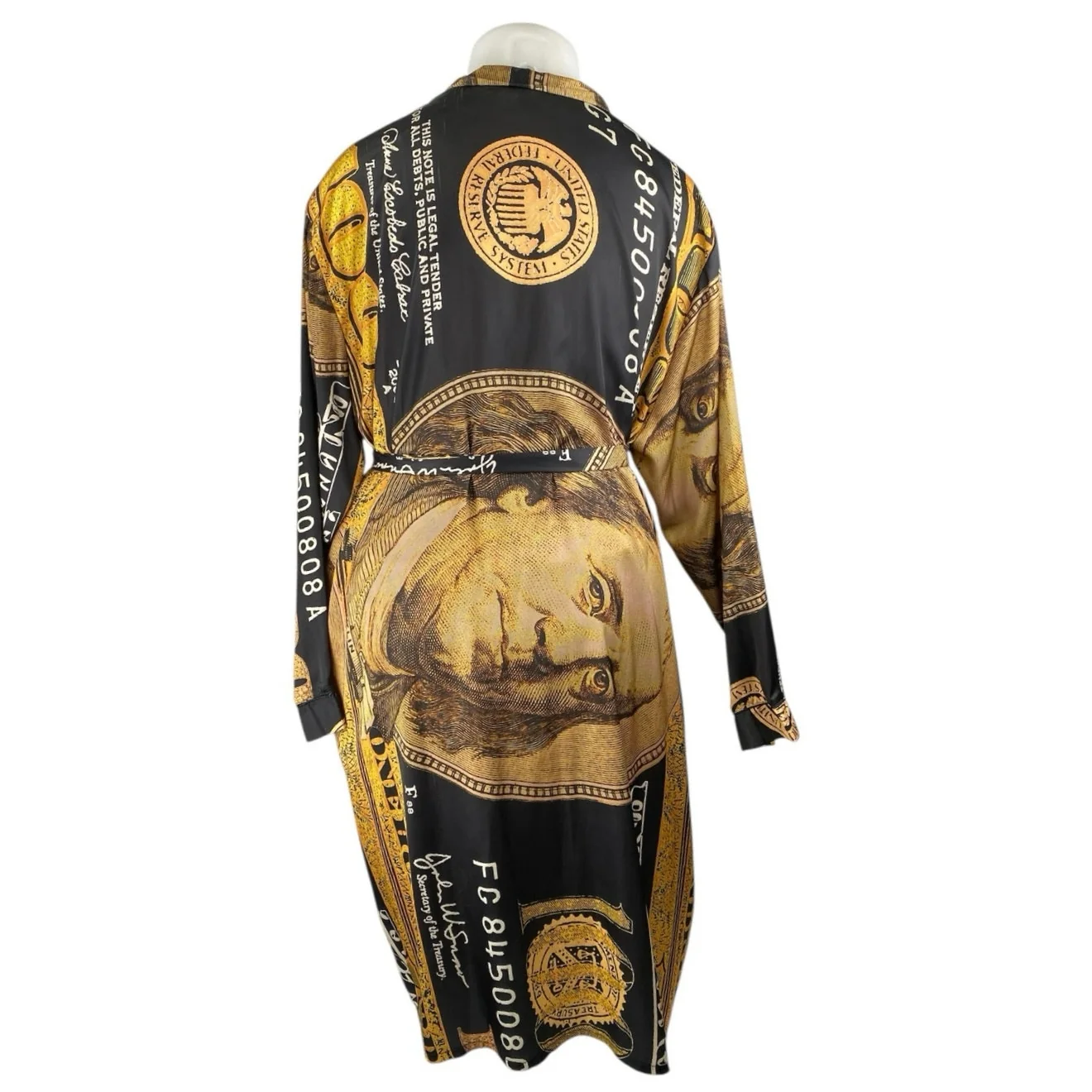 Fashion Nova Women's Black Brown Printed Satin Long Sleeve Midi Shirt Dress 1X - Image 4