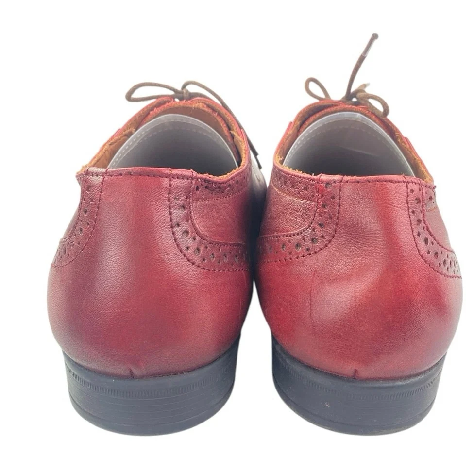 FHS Men's Maroon Red Leather Lace Up Wingtip Oxford Dress Shoes Size 44 US 11 - Image 3
