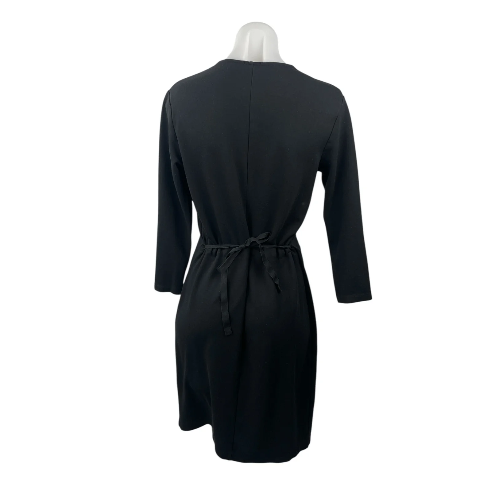 Filippa K Women's Black Long Sleeve Tie Waist V Neck Wrap Mini Dress Size S - Image 5