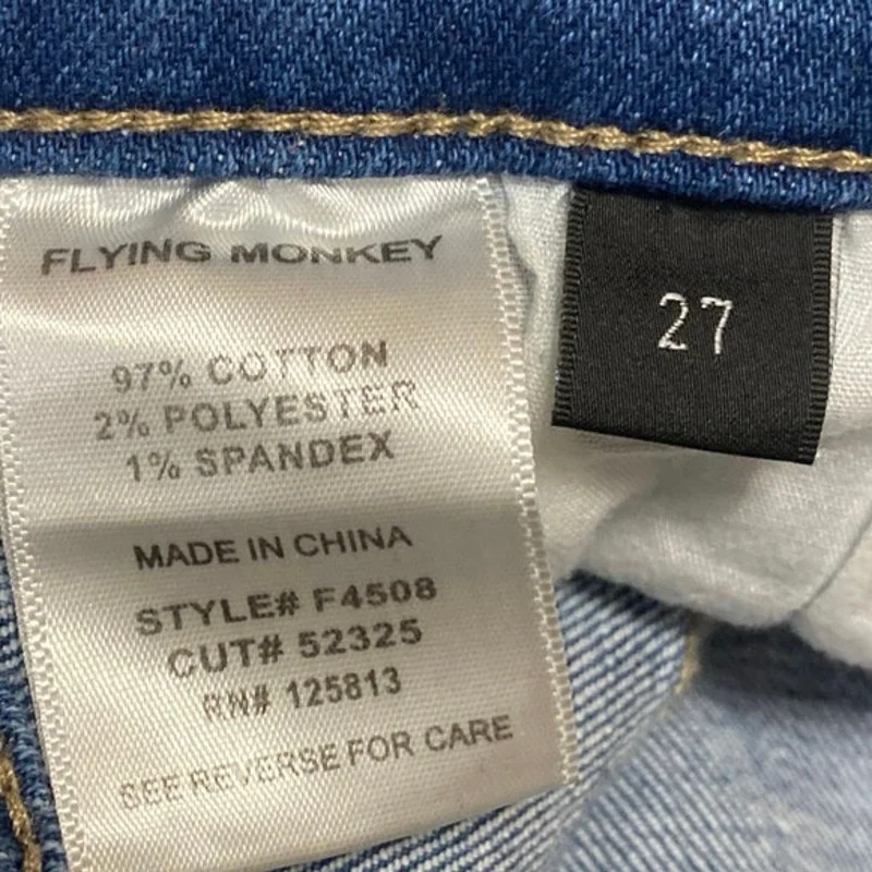 Flying Monkey Womens Blue High Waisted Distressed Straight Denim Jeans Pants 27 - Image 5