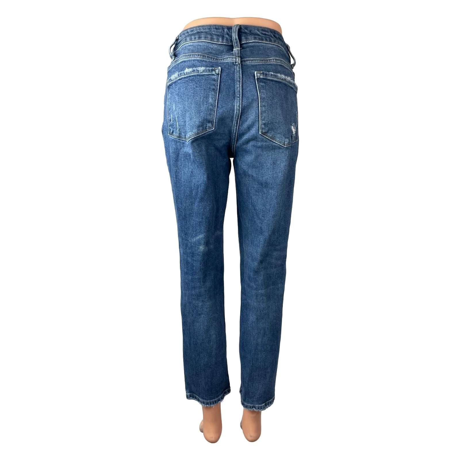 Flying Tomato Women's Blue Distressed High Rise Straight Leg Denim jeans Size 27 - Image 4