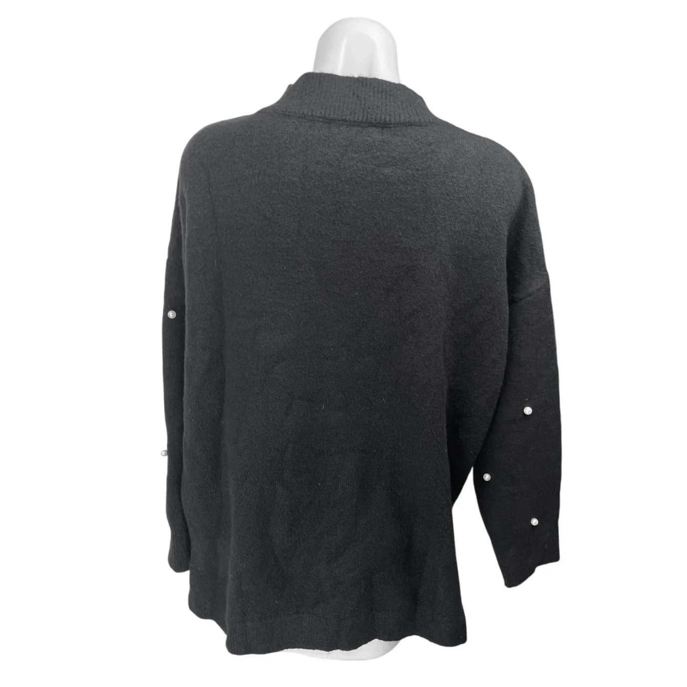 Fore Women's Black Long Sleeve Pearl Beaded Knit Mock Neck Sweater Tunic Top S - Image 2
