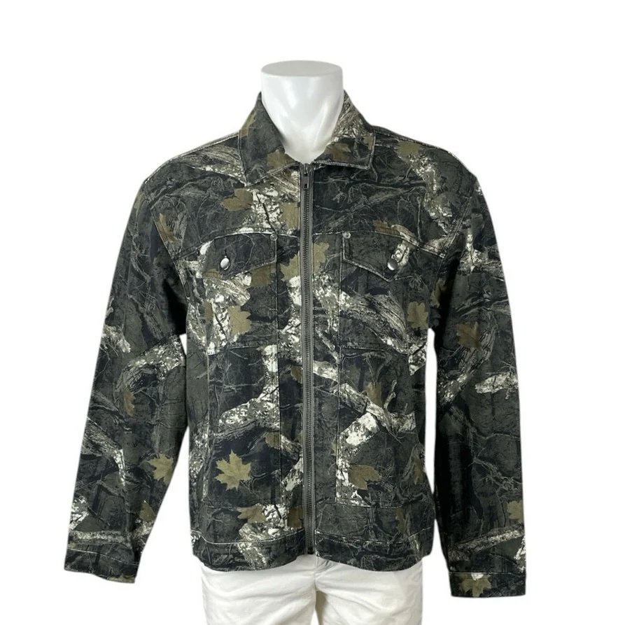 Forever 21 Men's Green Camo Zip Up Pocket Utility Shacket Shirt Jacket Size L