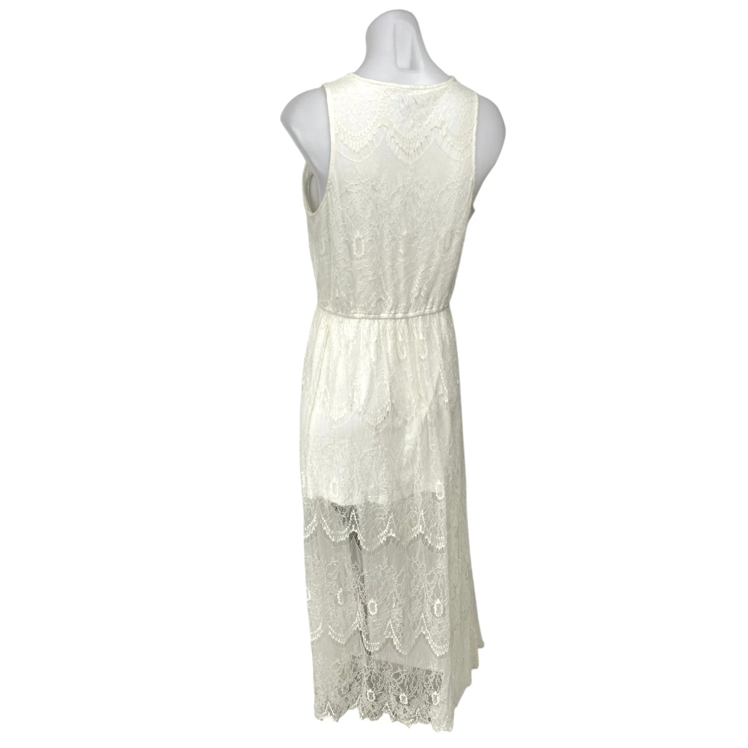 Forever 21 White Sleeveless Floral Lace Embroidered A Line Maxi Dress Size L - Image 2